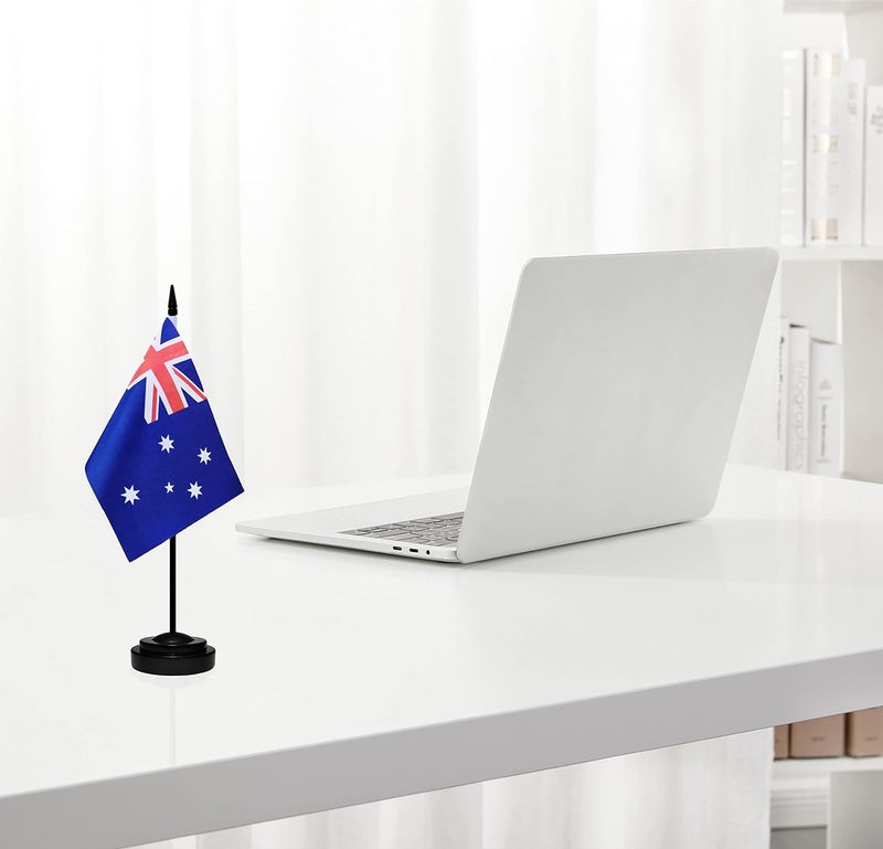 BCLin Australia Desk Flag Set, 2 Pack Australian Table Office Flags, Small Mini Desktop Flag With 12" Solid Black Pole, Black Base, Miniature Desktop Flag - Image 5